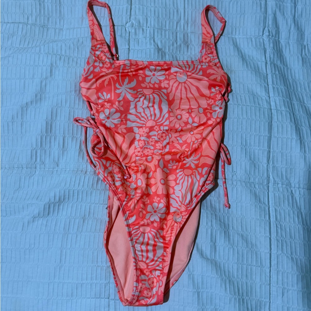 Coral one piece Swimsuit tie sides